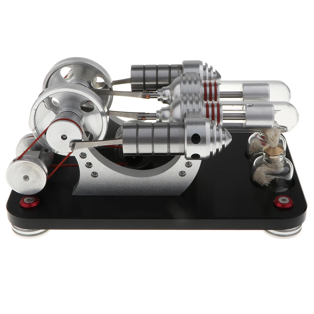 

600RPM Double-Cylinder Double-Flywheel Stirling Engine Model Steam Heat Power Motor Generator Physics Kits Educational Toy