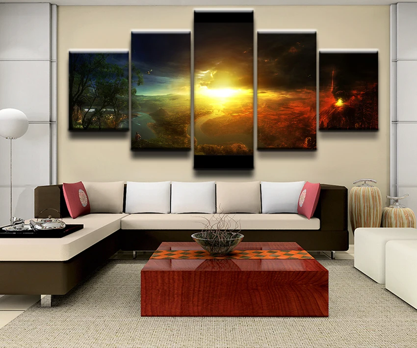 

Modern Home Wall Art Decor Frame Modular Canvas Oil Pictures HD Print Painting 5 Panel Landscape Of Volcanic Eruptions Poster