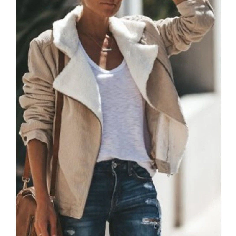 

2019 Winter Women Jacket Female Zip Up Keep Warm Corduroy Coat Motorcycle Lapels Coat Female Thicker Jacket Clothes