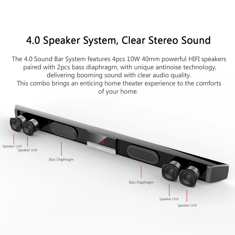 XGODY SR100 Plus Bluetooth Soundbar for TV Wireless Speaker Aux-In Coaxial Optical Subwoofer Home Theater Free to E.U Countries