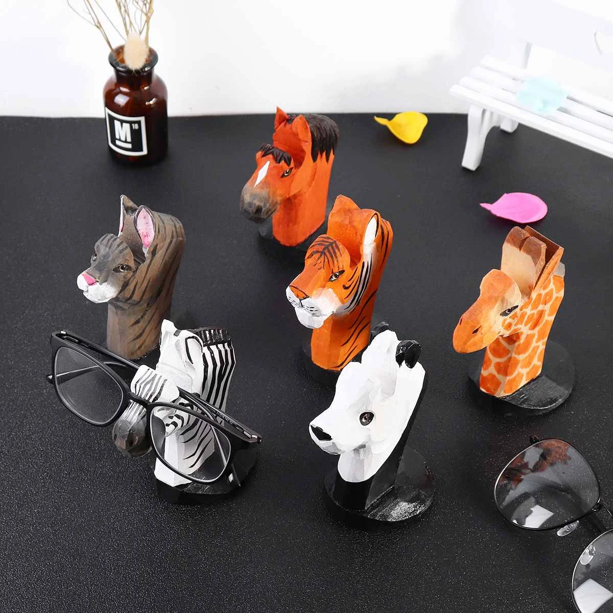 

Cute 3D Animals Wood Carvings Sunglass Display Rack Shelf Eyeglasses Show Stand Jewelry Holder for Multi Pairs Glasses Showcase