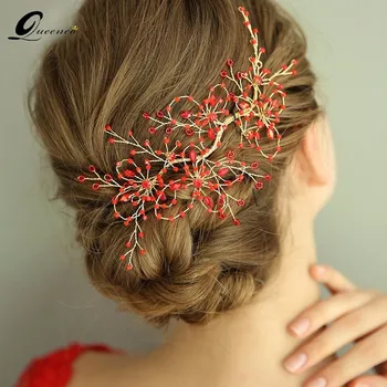

Luxury Red Crystal Wedding Hair Accessories Vinatge Bridal Hair Ornaments Retro Hairband Hair Clip For Women