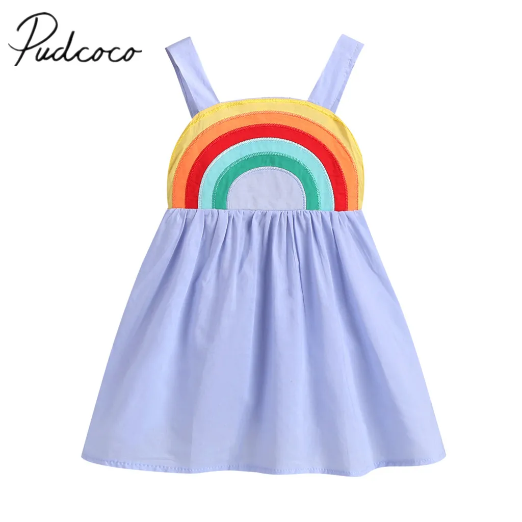 

2019 Brand New 1-5Y Infant Kids Baby Girl Rainbow Sling Dress Casual Sleeveless A-Line Backless Sundress Colorful Outfit Clothes