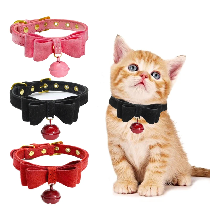 Bowknot Cat Collar PU Leather Bells 