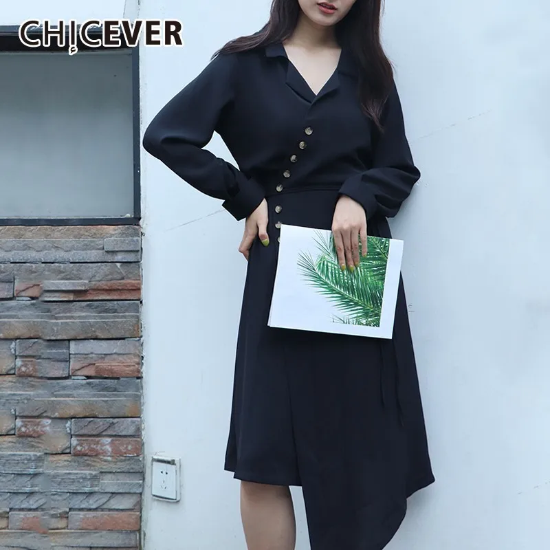 CHICEVER 2019 весенне осенние женские платья для женщин с длинным рукавом высокой