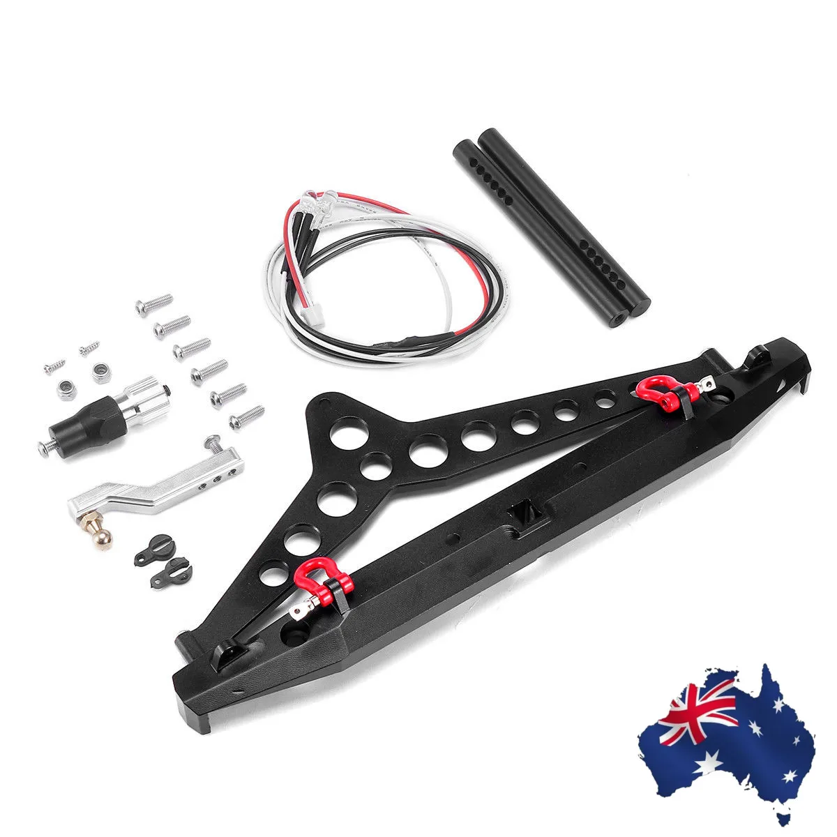 

Black Alloy Car Metal Rear Bumper Light Winch Controller Tools Kit Fits Protector with LED Light for Traxxas TRX4