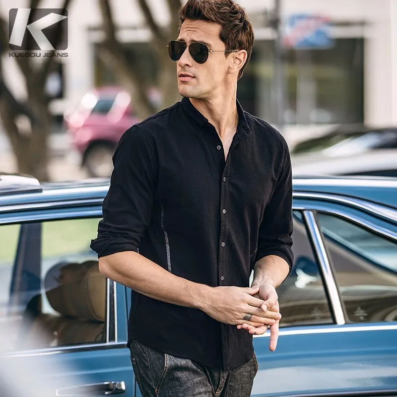 Осенняя мужская рубашка из хлопка в стиле пэчворк черного цвета для мужчин, повседневная приталенная мужская одежда с длинным рукавом, новая брендовая одежда 9715