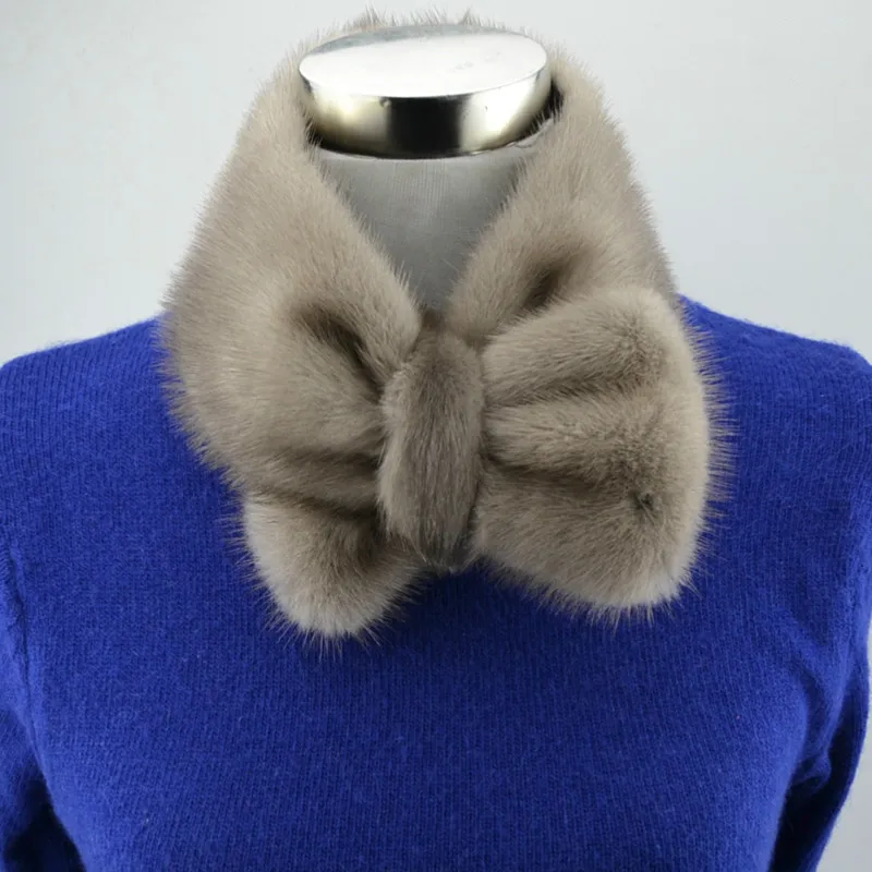 

Real mink fur Bow tie women collar ladies neck ring fashion new design solid white black color scarf T11