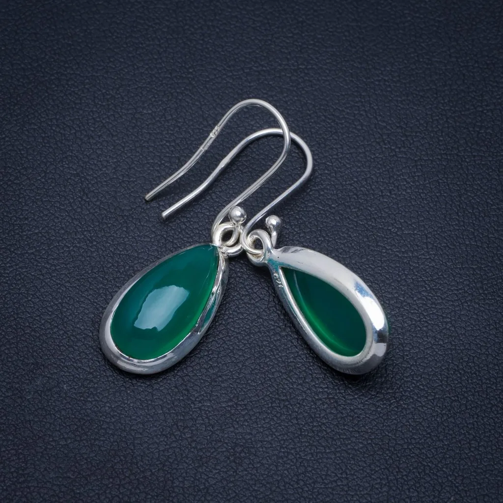 

Natural Chrysoprase Handmade Unique 925 Sterling Silver Earrings 1.5" A4279