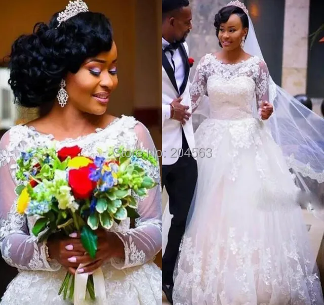 

New Arrival Tulle African Wedding Dress with Sleeves A Line Vestido De Noiva