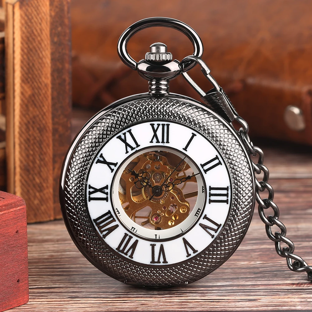 Men's Pocket Watch,Roman Numerals Golden Mechanical Movement Pocket