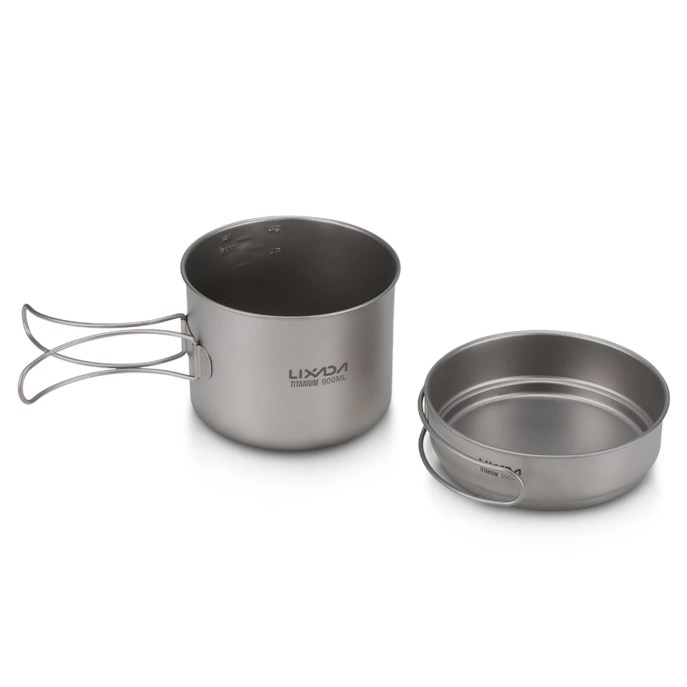 Lixada ultraligero de titanio Cookset Camping al aire libre de utensilios de cocina conjunto de Camping al aire libre 900 ml olla y 350 ml Fry Pa plegable con manijas