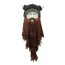 Забавный человек Викинги вязаные шапочки шапки борода Бык Рог ручной работы Вязаная мужская теплая зимняя шапка s женский подарок маска для маскрадной внчеринки шапка