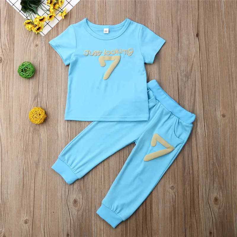 

0-4T Baby Kids Clothes Set 2019 New Arrival Solid Gray Blue Black Kids Boys Girls Long Sleeve T-Shirt Casual Long Pants Outfits