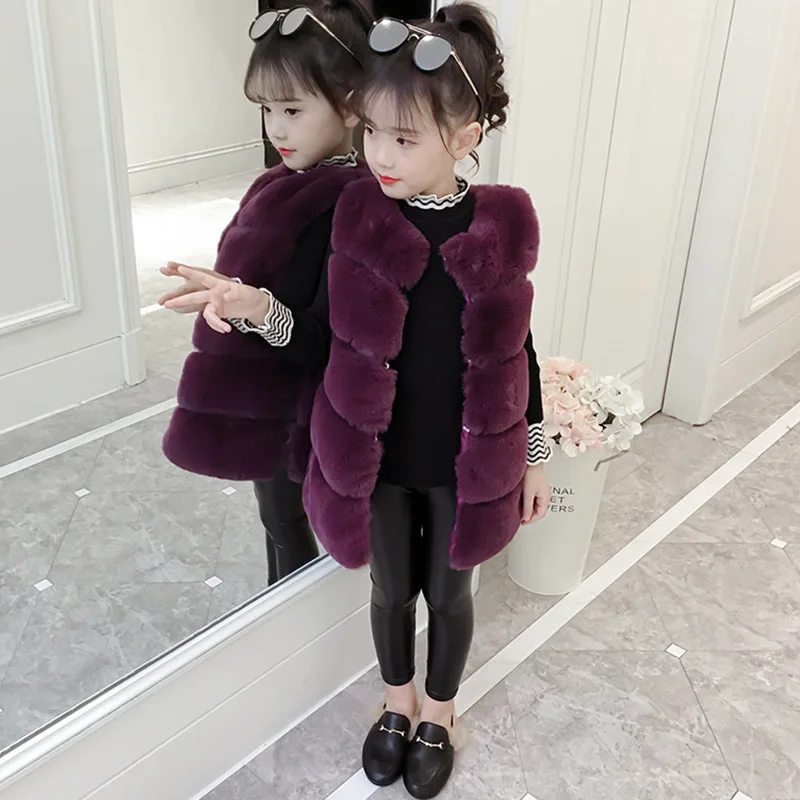 Cute Thick Warm Girls Artificial Fur Long-Vest Age for 3- 10 Yrs Baby Waistcoat Girl Kids Sleeveless Coats Fashion Children Vest