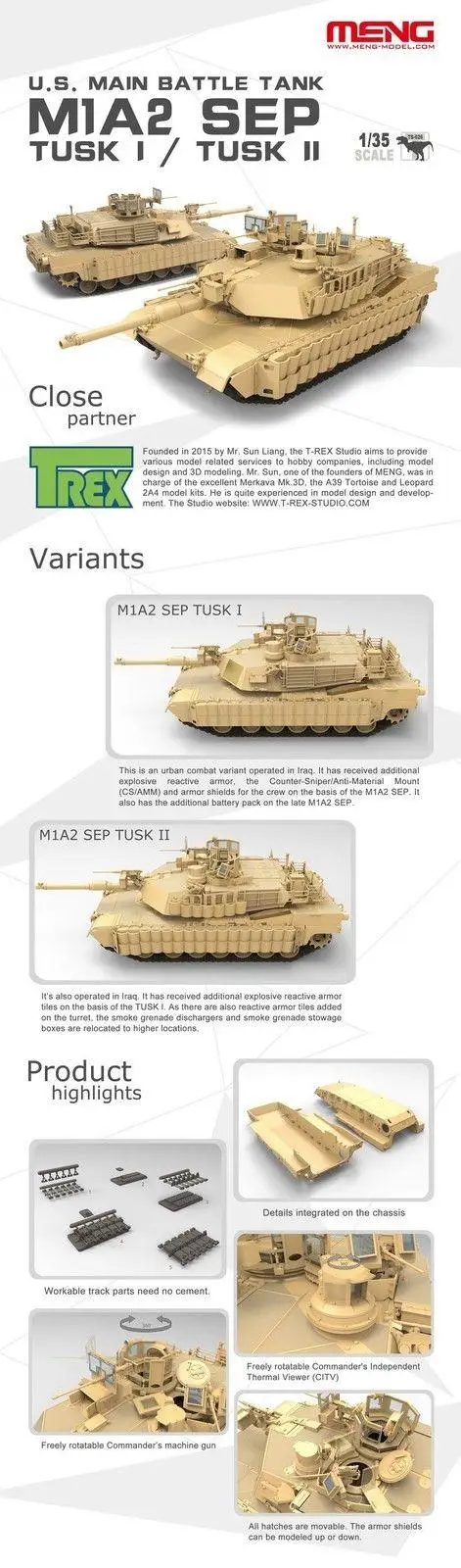 Meng МОДЕЛЬ 1/35 главный боевой танк США M1A2 SEP Abrams Tusk I/Tusk II|Наборы для сборки моделей| |