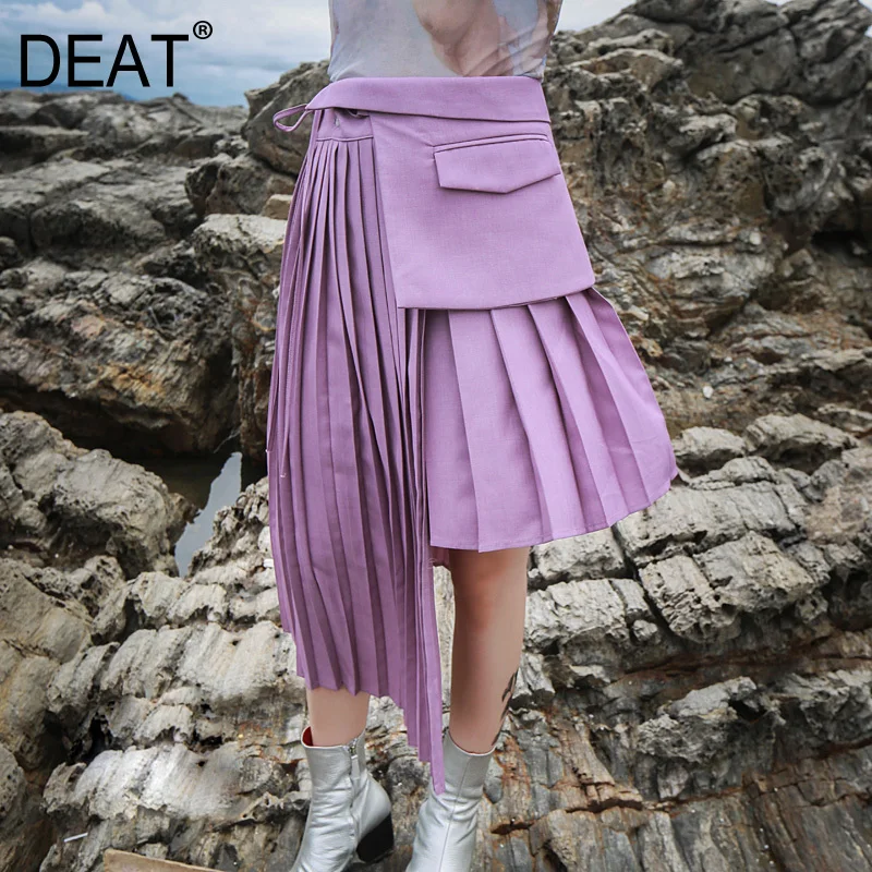 

[DEAT] 2019 New Spring High Waist Pleated Stitching Irregular Loose 3 Piece Movable Half-body Skirt Women Fashion JH35