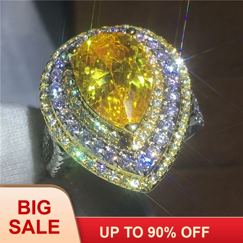 

Majestic Sensation Luxury Water Drop rings Pear cut 6ct AAAAA Zircon Cz White Gold Filled Engagement wedding band ring for women