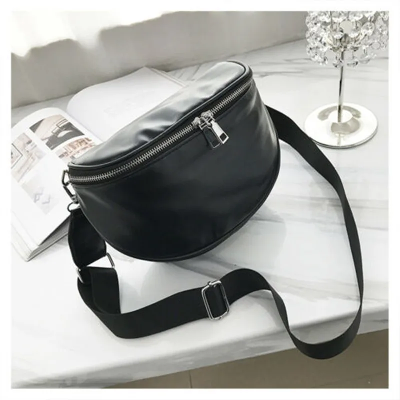 

Fashion Women PU Leather Waist Pack Black Haft Moon Bag For Ladies Purse Messenger Shoulder Bag Pretty Waterproof