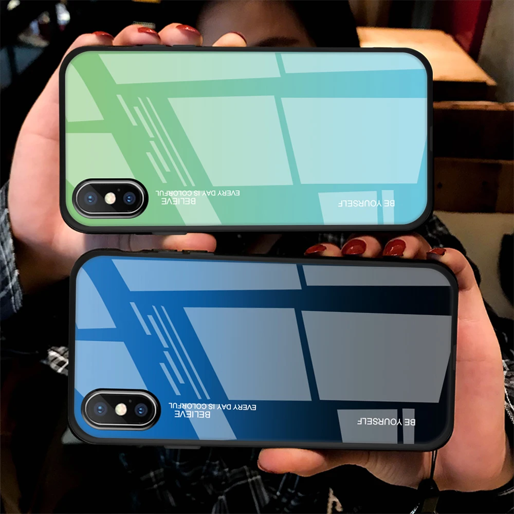 

Tempered Glass Aurora Gradient Case For iPhone X 10 XS Max XR Phone Back Case For iPhone 7 8 Plus 6 6S Plus Cover For iPhone 6S