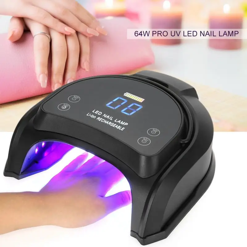 

New 64W Rechargeable Pro UV LED Gel Nail Art Polish Dryer Manicure Timer Light For All Gel Nails Art Curing Lamps