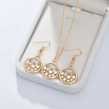 Новинка, женские трендовые серьги и ожерелье, ювелирный набор, Круглый, со звездами и стразы, Женские Ювелирные изделия, женские золотые свадебные ювелирные наборы