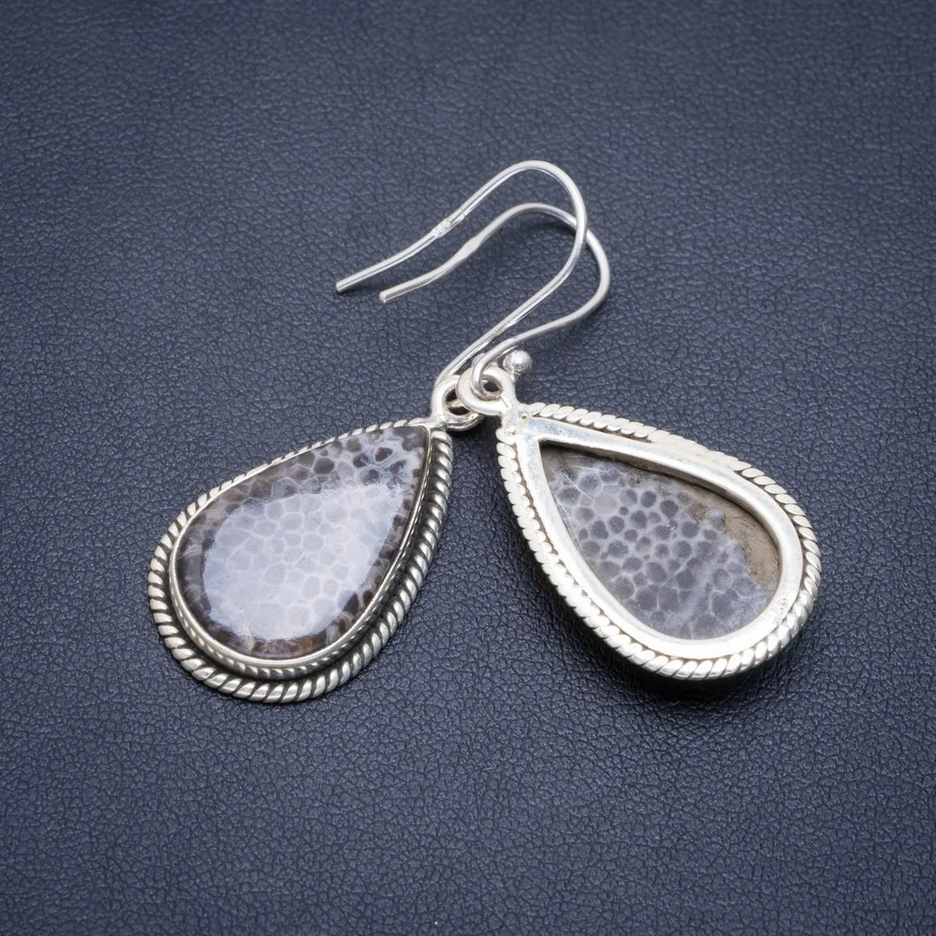 

Natural Stingray Coral Handmade Unique 925 Sterling Silver Earrings 1.75" A2536