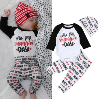 

valentines Baby Clothes Boy Girl Clothes Tops Pants+Hat Kids Outfit 3pcs Set Tracksuit Holiday