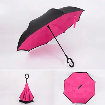 

NEW 13 Colors Double Layer Reverse Umbrella Lazy Anti-Splashing C Handle Free Car Reverse Umbrella Waterproof Straight Umbrella