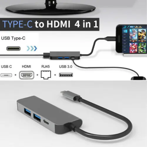 Преобразователь типа C в HDMI HD USB концентратор 4 1 адаптер с портом для зарядки MacBook