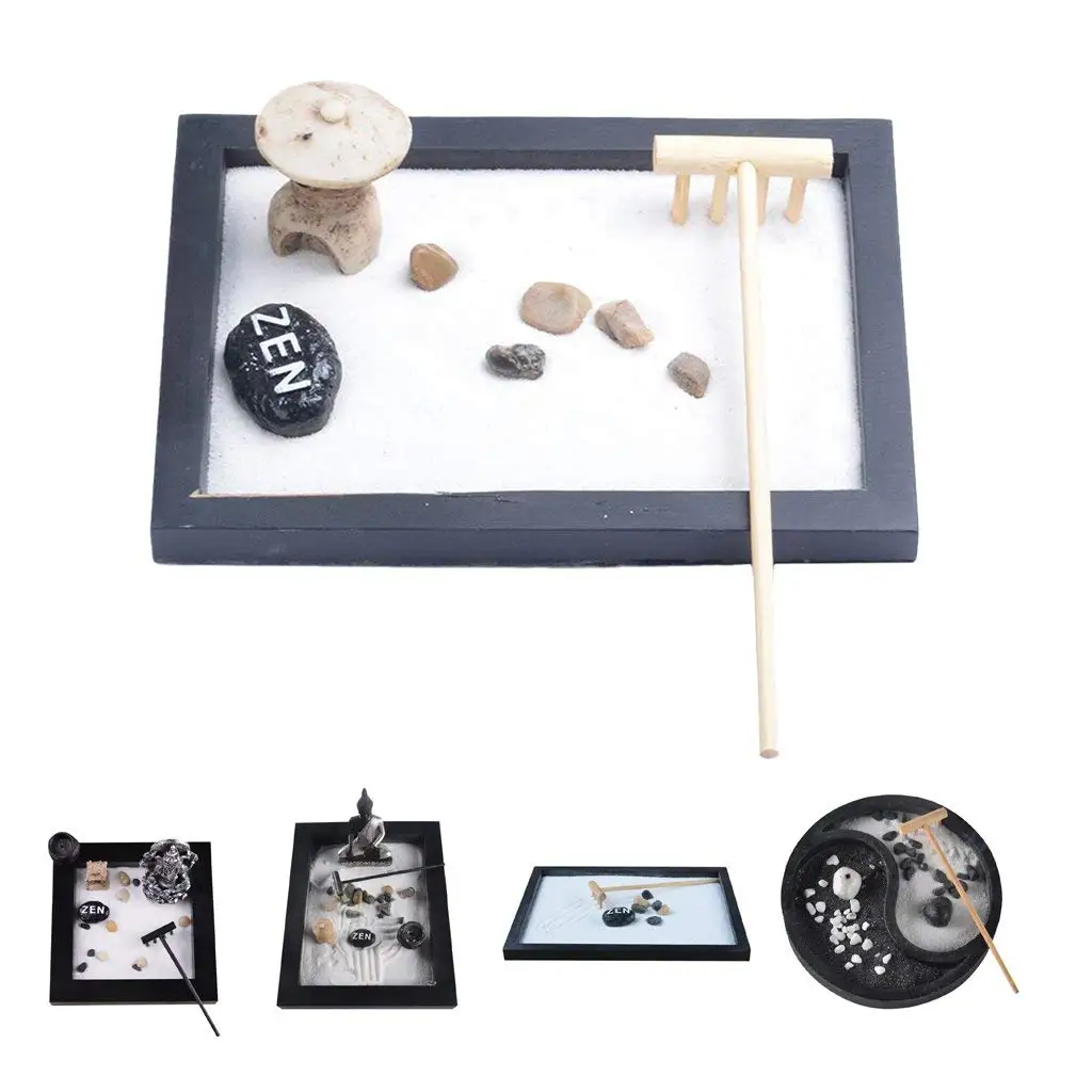 Японский Karesansui мини дзен стол сад с погремушкой галька и украшение песка домашний офис-15x11x1 см