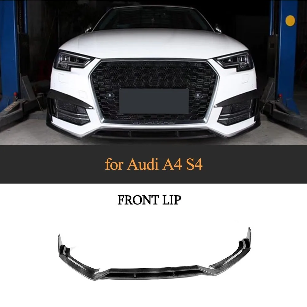 Front Bumper Lip Spoiler For 2018 Audi S4 A4 S Line Carbon Fiber Bumper