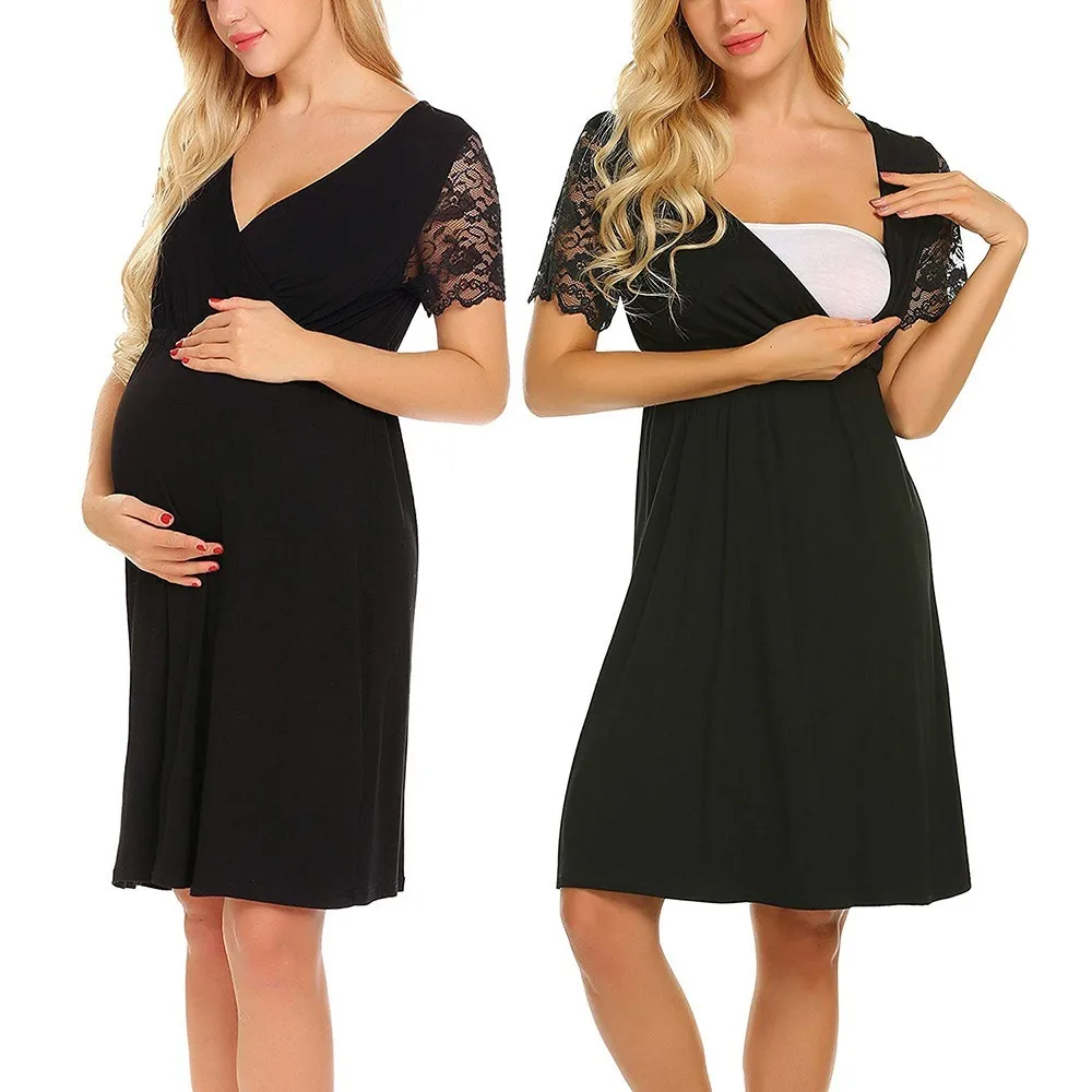 Кружевное сшивание Грудное вскармливание платье пижамы платье для беременных женщин Элегантная пижама для кормящих женщин одежда