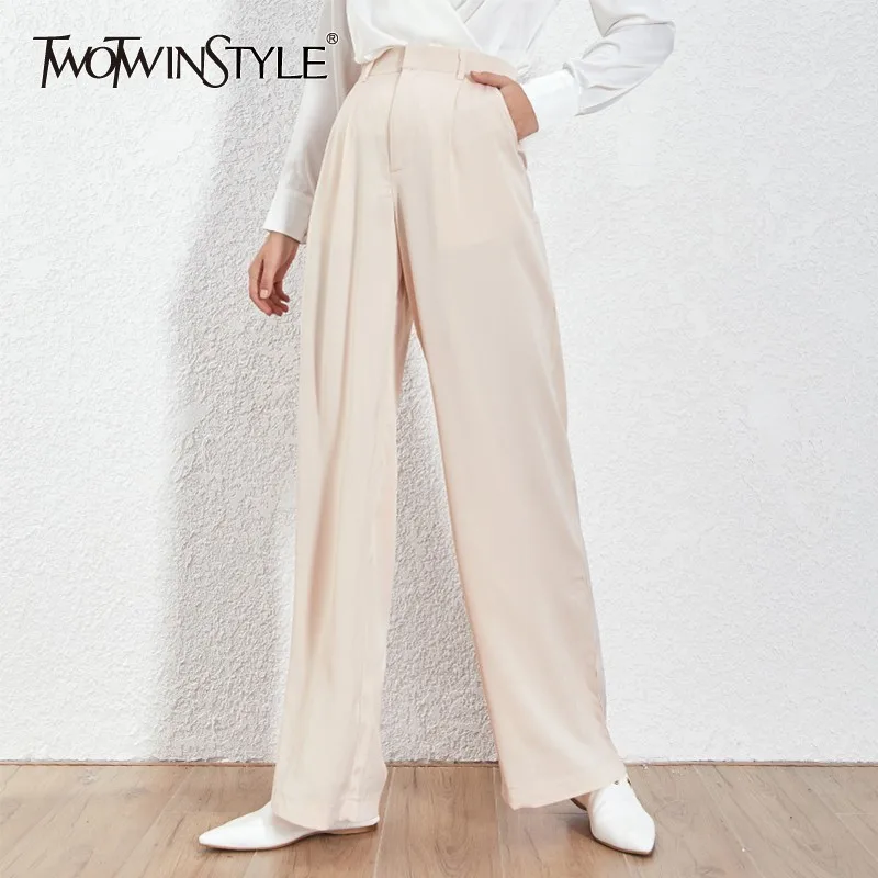 1351.21руб. 40% СКИДКА|TWOTWNSTYLE летние свободные повседневные брюки для женщин с высокой талией макси широкие брюки женские элегантные 2020 модная одежда Новинка|Брюки | | - AliExpress