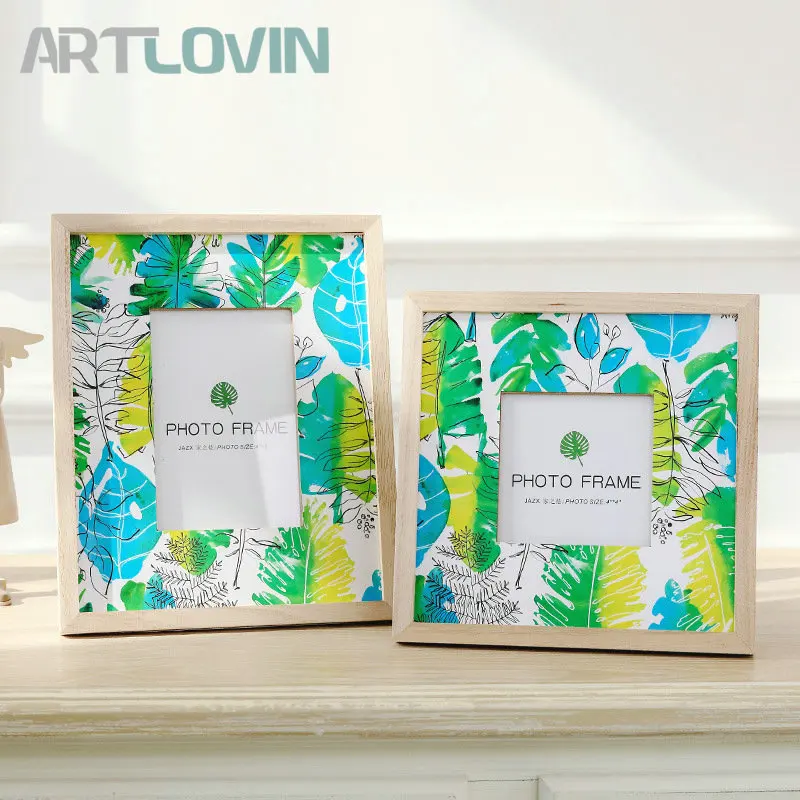 

Nordic Ins Style Photo Frame Nature Wood Pictures Frames Leaf Painting Design For living Room Decor Bright Color Home Decoration