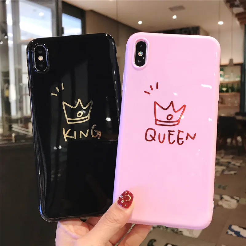 Lovebay سيليكون ل فون 7 حالة تاج ل فون 6 6 7 8 زائد X XR XS ماكس إلكتروني ثانية الملك الملكة جراب هاتف لينة TPU الغطاء الخلفي