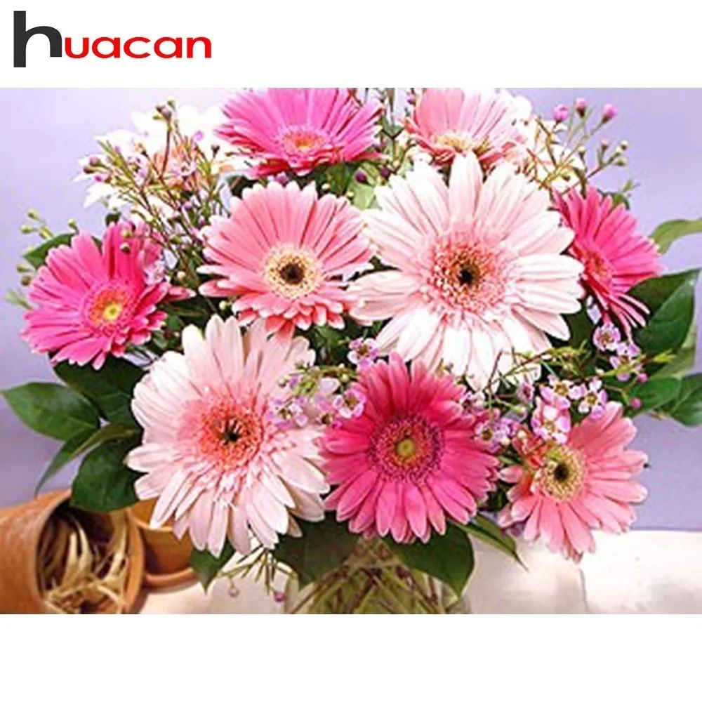 

Huacan Diamond Embroidery Flower Rhinestones Pictures Diamond Painting Full Square Flowers Rhinestone Mosaic Home Decoration