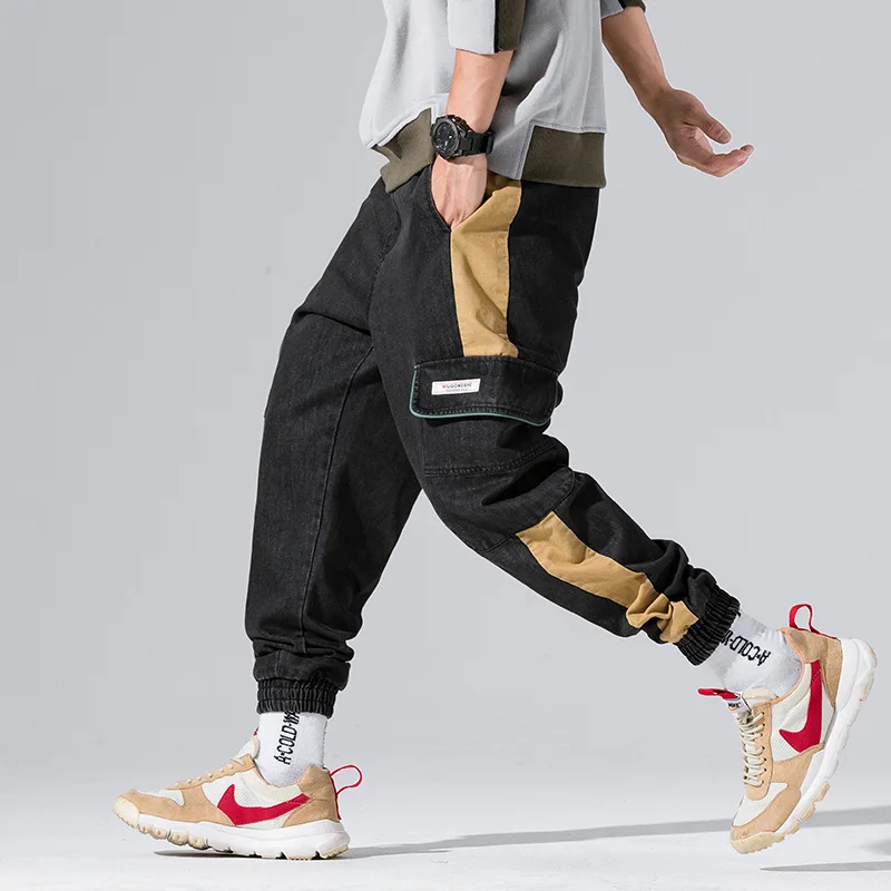 #2614 Harem Pants Men Jeans Baggy Side Pockets High Quality Fashion Hip Hop Jeans Jogger Streetwear Jeans For Man Black/Blue