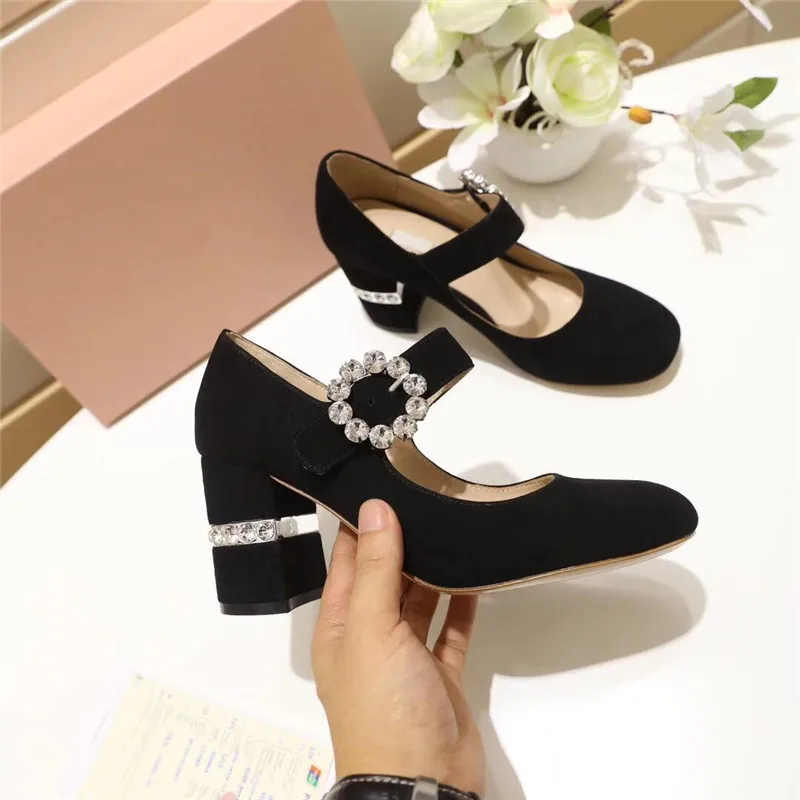 Fiesta 7 black Joyas Cm De Janes pink Mary Mujeres Charol Suede Zapatos Brillante Cinturón 5 Las Tacón Cuadrado Nude Tachonado Rhinestone black Bombas WTHqzwPY