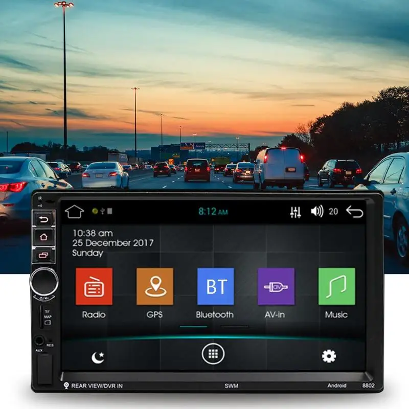 Top SWM8802 7in TFT Touch Screen 1G+16G 2Din Quad-core Android Bluetooth Music Player Car Audio GPS Navi MP5 Player Auto FM Radio 3