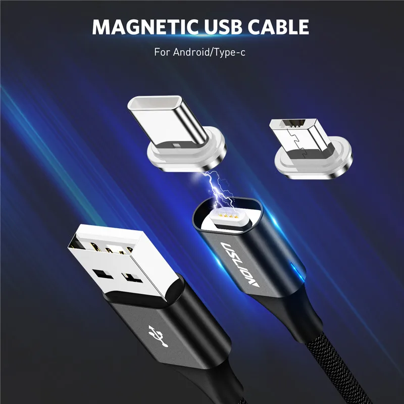 USLION 3A Micro USB Магнитный кабель type C светодиодный магнитный Быстрая зарядка зарядное устройство для samsung Xiaomi huawei oneplus 6t для iPhone X XR