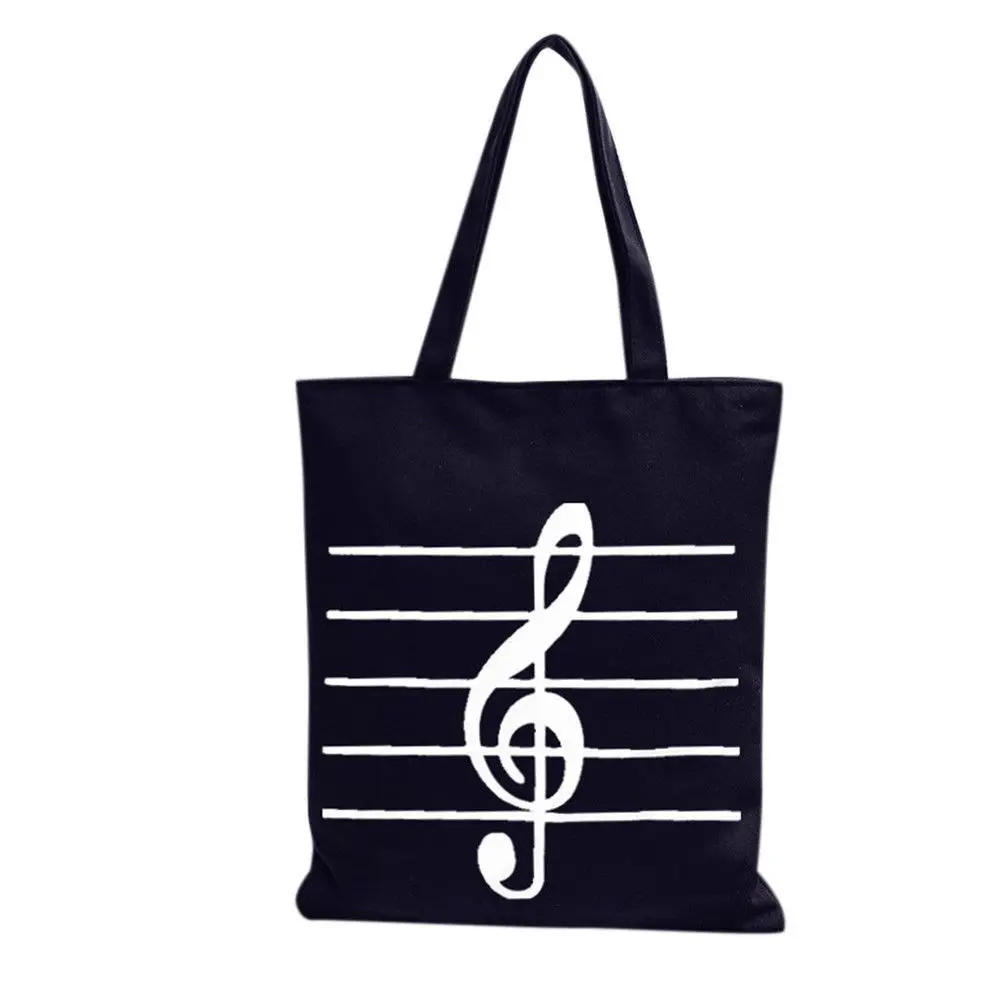 

Women Students Casual Canvas Shoulder Tote Musical Note Print Handbag Eco Shopping Large Capacity Canvas Purse Pouch