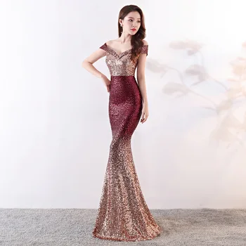 

Sequin Gradient Sexy Dress Party Host Temperament Trumpet/Mermaid Sommerkleid Noble Elegant Gown Birthday Dames Jurken A195