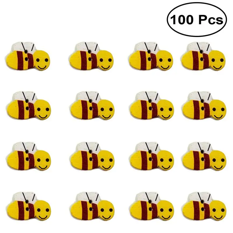 

100 Pcs Wooden Bee Buttons for Kids Scrapbooking DIY Craft Wedding Decoration Sewing Wooden Buttons Cloth Decoration