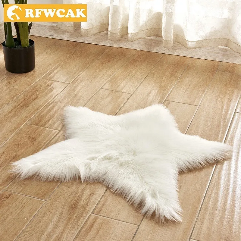 

RFWCAK 60*60CM Five-pointed Star Soft Artificial Sheepskin Rug Chair Cover Bedroom Mat Warm Hairy Carpet Textil Fur Area Rugs