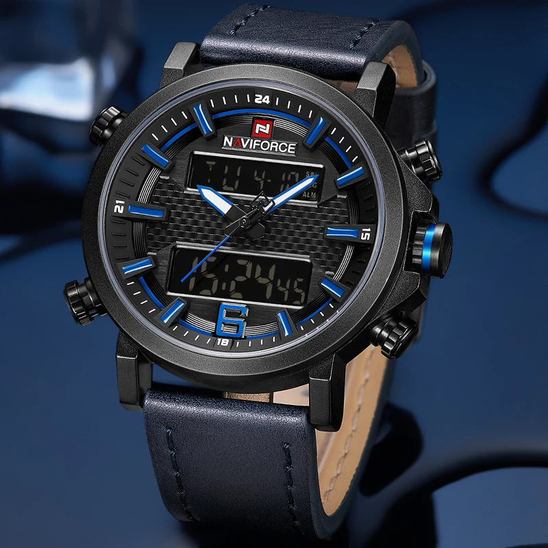 Лидирующий бренд NAVIFORCE мужские спортивные часы кварцевые Светодиодные цифровые