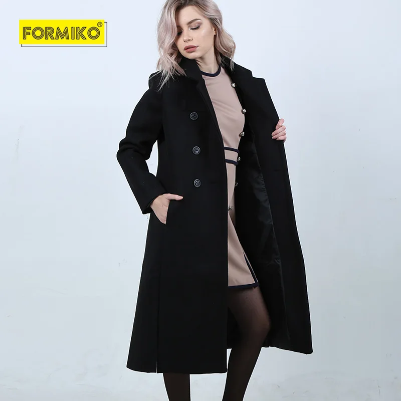 Formiko Женское зимнее шерстяное пальто с отложным воротником однотонное мягкое