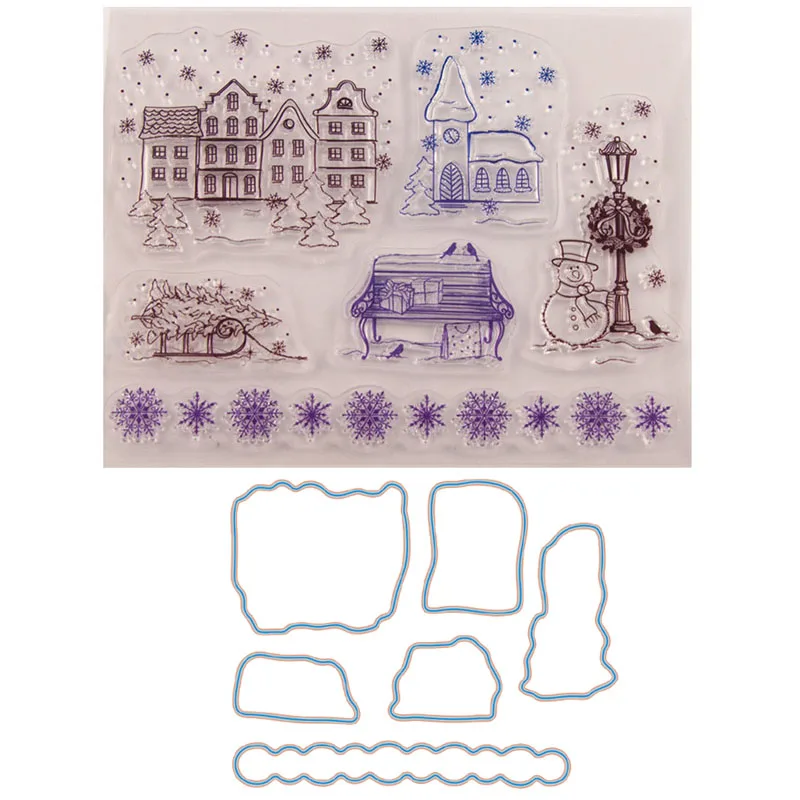 

Christmas House Dies Stamp Snowflake stamps and Metal cutting dies set for Scrapbooking Paper Card making photo album