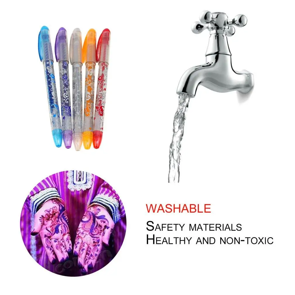 6 Colors Skin Mark Body Glitter Tattoo Pens Stencil Gel Temporary Kids Gifts Washable Ink Imaginative Toys Smooth Paint