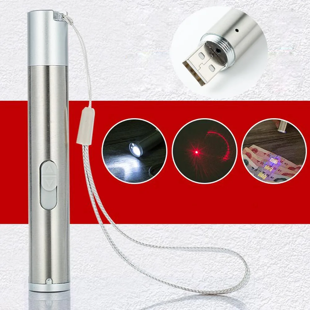 

Multifunction Rechargeable LED UV Flashlights Mini Portable Waterproof Money Detector Laser Pointer Light Outdoor USB Flashlight